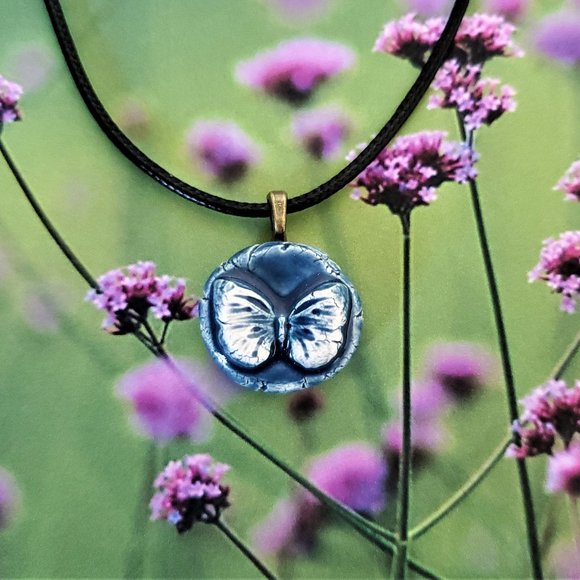 Handmade Ceramic Persian Blue Butterfly Pendant Necklace - Picture 9 of 10
